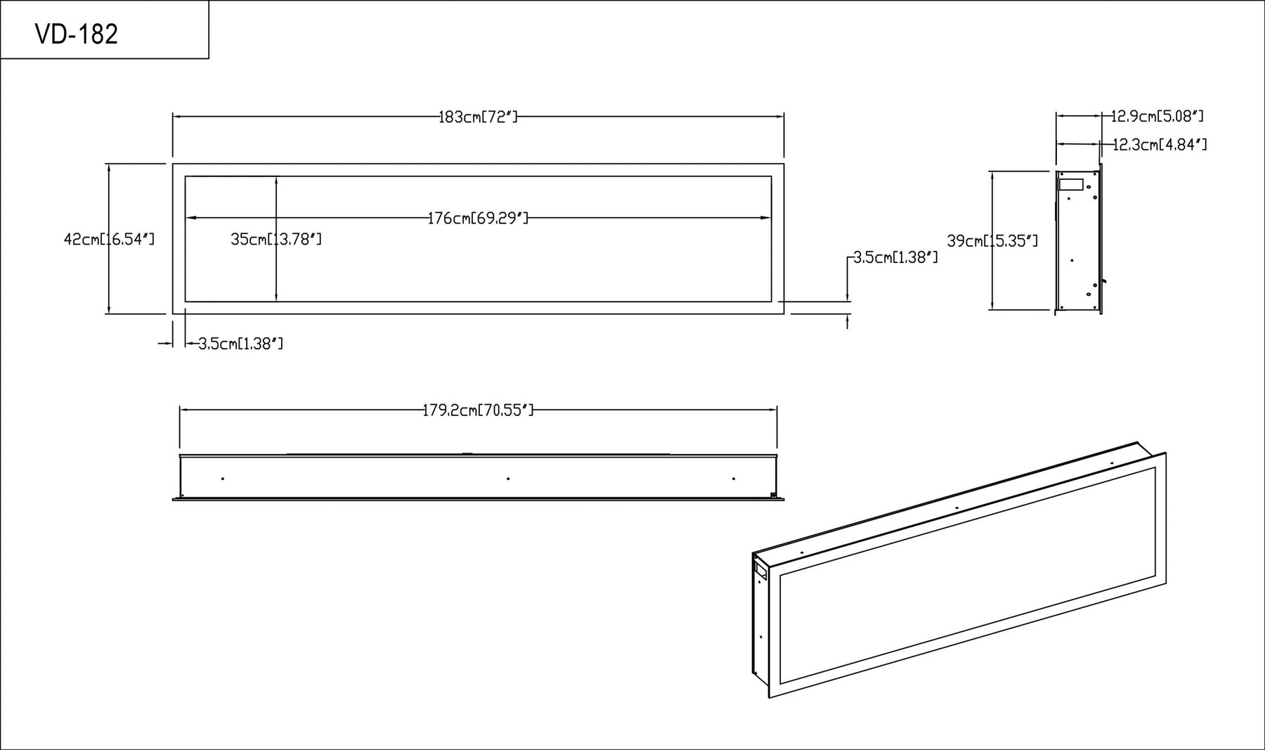 182 cm - Amsterdam Luxus (182 x 42 x 14 cm) - Kaminflammen